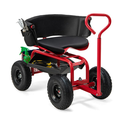 Goplus Garden Cart, Outdoor Rolling Garden Scooter W/Adjustable 360 Degree Swivel Seat